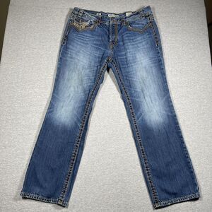 MEK DNM Jeans Mens 38x34 (36x32) Medium Wash Bilbao Straight Embroidered Y2K